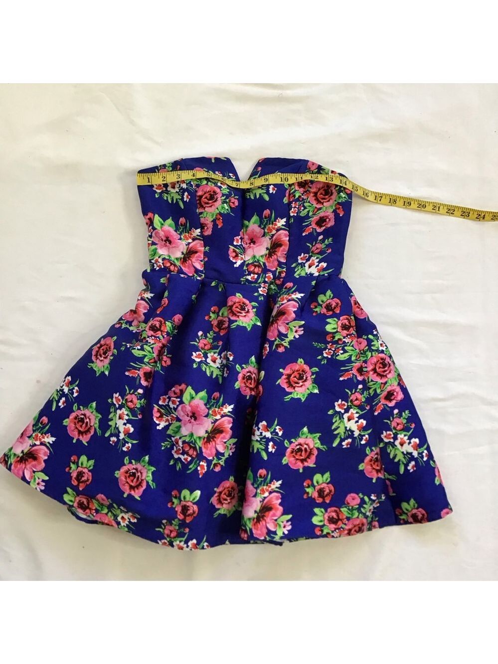 B. Darlin Women Elegant Strapless Floral Dress Blue Pink Rose Petals 5/6 - Picture 7 of 10